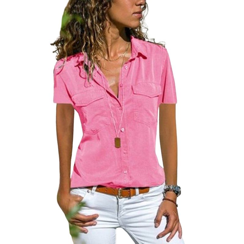 Chemise Femme Été en Lin avec Poches et Col V