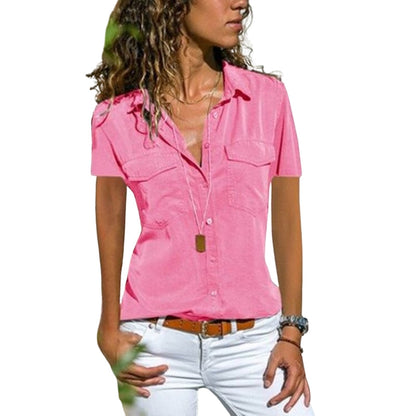 Chemise Femme Été en Lin avec Poches et Col V