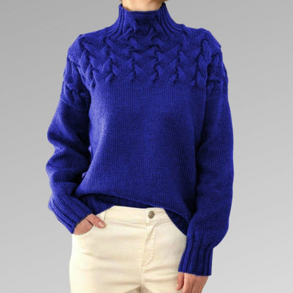 Pull Femme Laine Mérinos Brun Col Rond Élégant