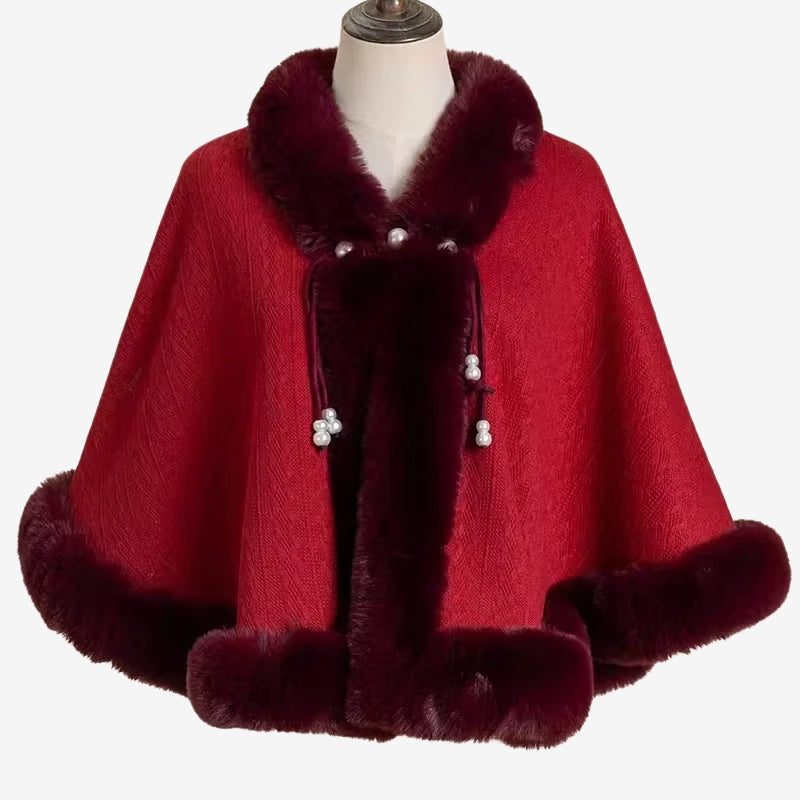 Poncho Hiver Chaud avec Manches Longues et Ceinture Élastique