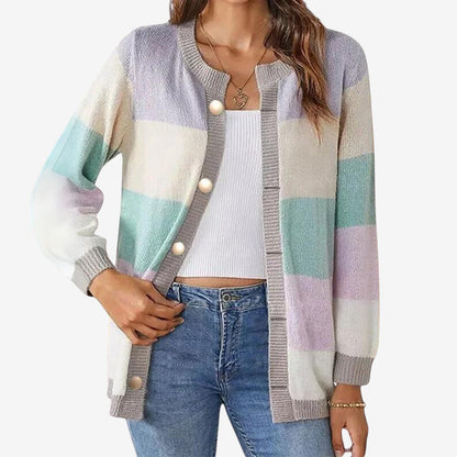 Cardigan Femme Col Rond Manches Longues Imprimé Floral