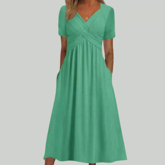 Robe de Soirée Élégante Manches Courtes Décolleté Plongeant - PanierRoyale