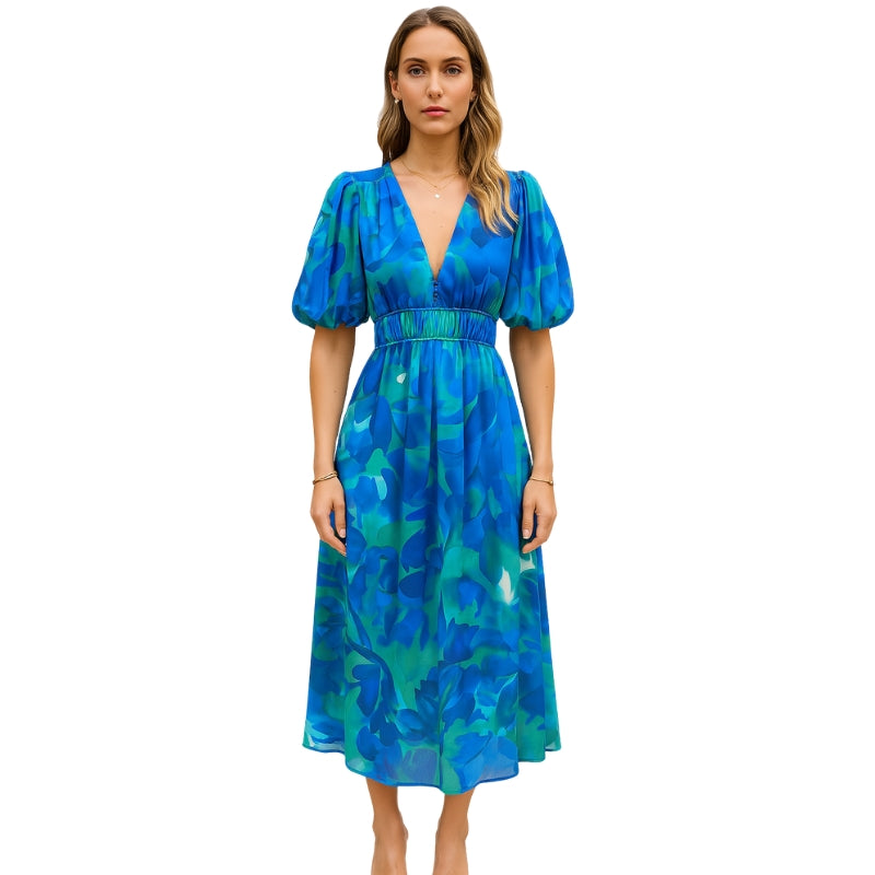 Robe Été Courte Décolletée avec Manches Courtes