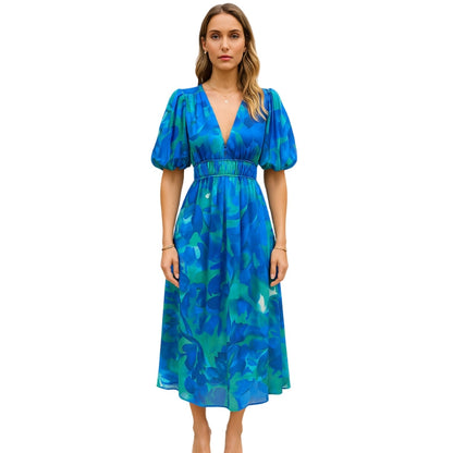 Robe Été Courte Décolletée avec Manches Courtes
