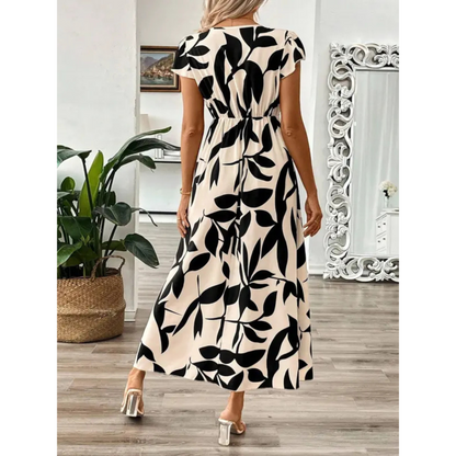 Robe Maxi Femme en Tissu Imprimé Coupe Croisée Col V