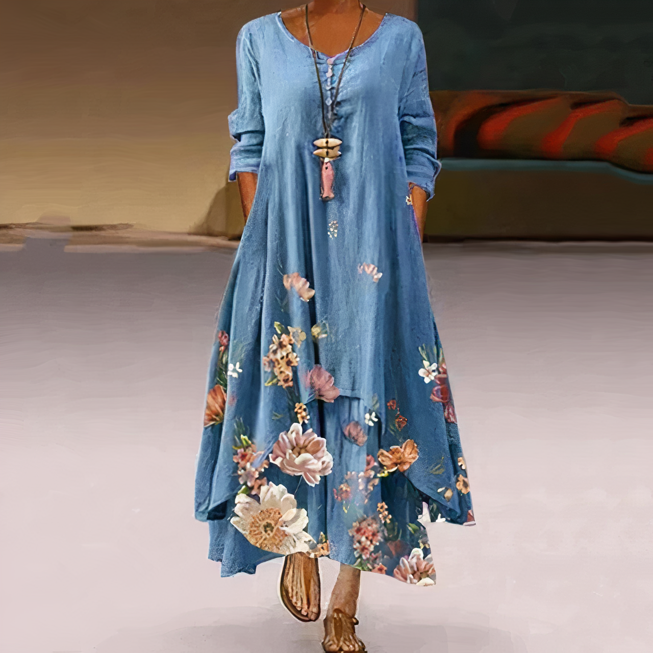 Robe Été Femelle en Dentelle avec Fleurs Imprimés