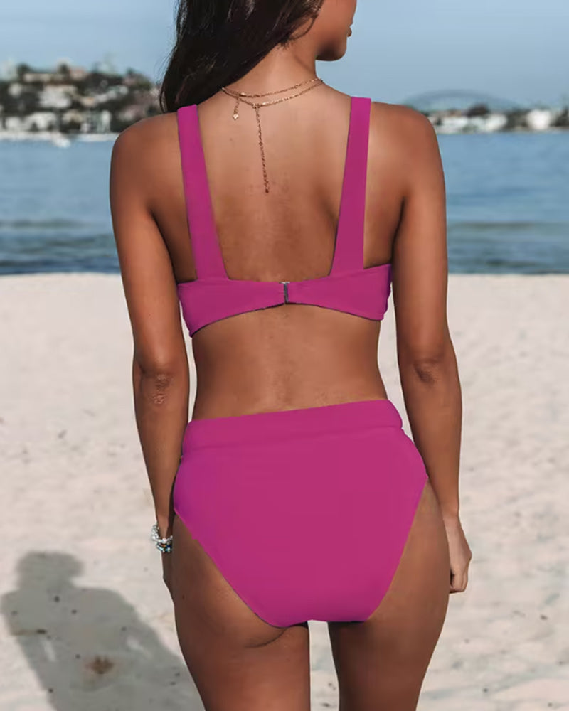 Bikini Deux Pièces Femme Triangle Décolleté V Taille Haute