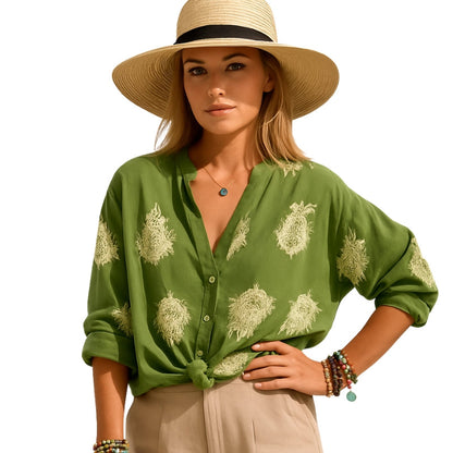 Chemise Femme Élégante Manches Longues Décolleté Plongeant