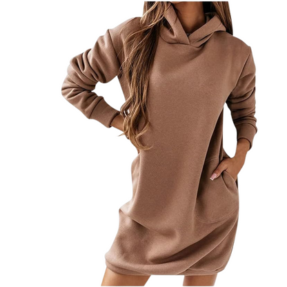 Sweat à Capuche Femme Brun Manches Longues Doux et Confortable