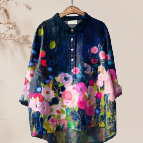 Chemisier femme en soie imprimé floral chic - PanierRoyale