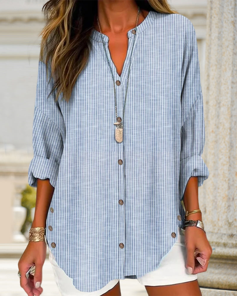 Chemise Rayée pour Femme Élégante à Boutons - PanierRoyale