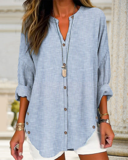 Chemise Rayée pour Femme Élégante à Boutons - PanierRoyale
