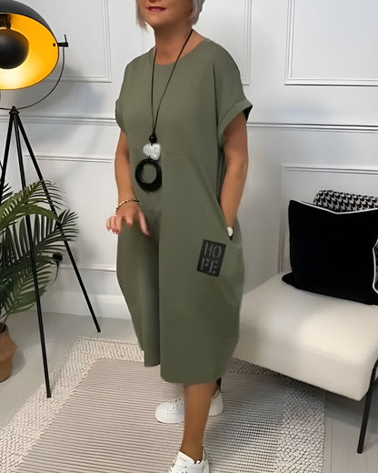 Robe Été Décontractée à Manches Courtes avec Poches