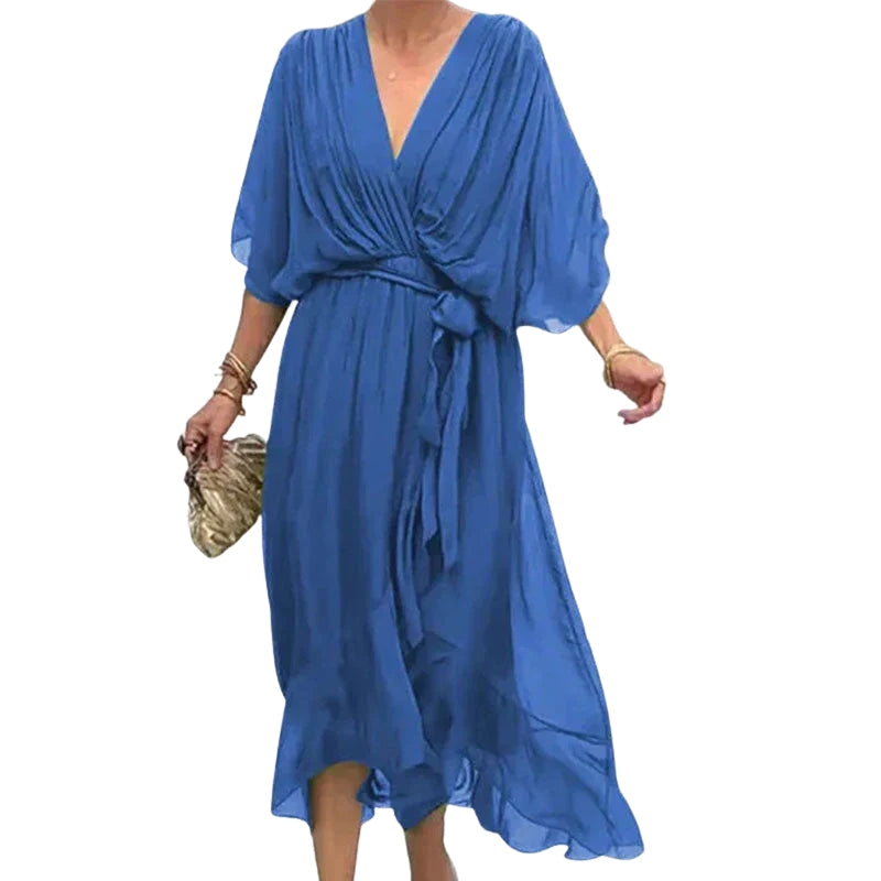 Robe Femme Élégante Manches Longues Col V