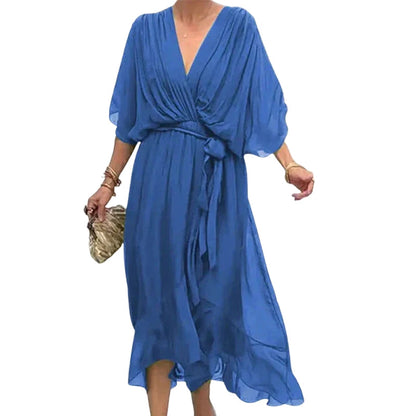 Robe Femme Élégante Manches Longues Col V