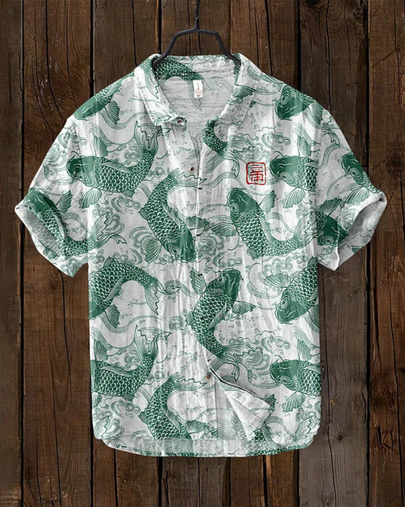 Chemise Homme Décontractée Manches Courtes Imprimé Poissons
