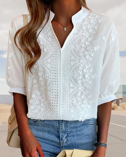 Blouse Femme Décolleté V avec Manches Bouffantes