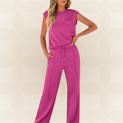 Ensemble Femme Sans Manches et Pantalon Large Fluide
