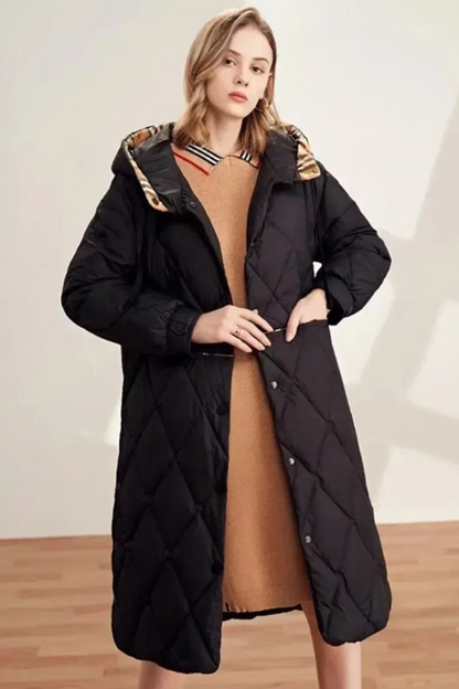 Manteau femme long à capuche avec doublure chauffante