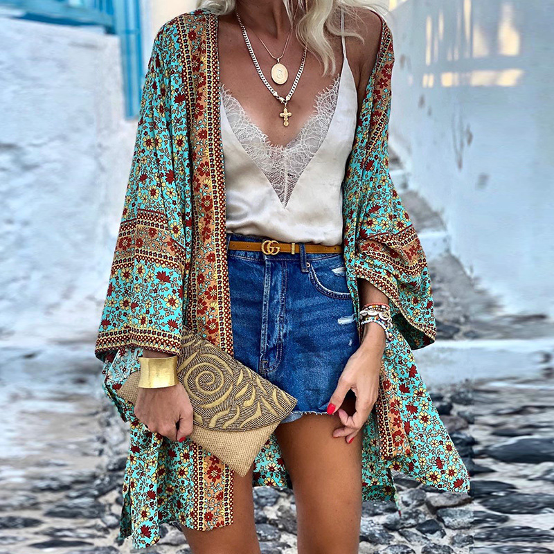 Kimono Femme Élégant Fleuri Manches Courtes - PanierRoyale