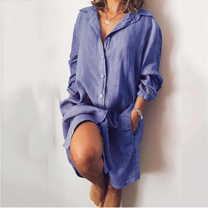 Robe Chemisier Grande Taille Chic à Manches Longues