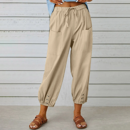 Pantalon Femme Décontracté Taille Haute Lin confortable