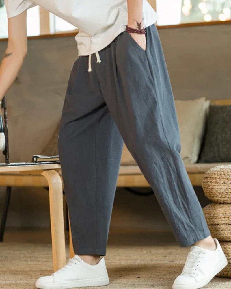 Short Décontracté Plissé avec Cordons pour Homme
