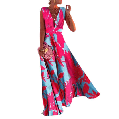 Robe Soirée Longue Col V Sans Manches Élégante Féminine