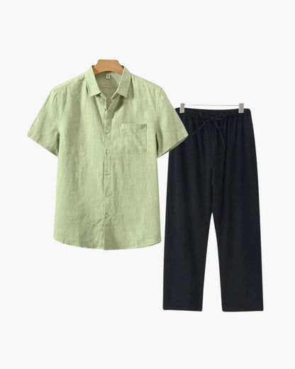 Costume Lin homme Lin léger avec chemise courte et pantalon été