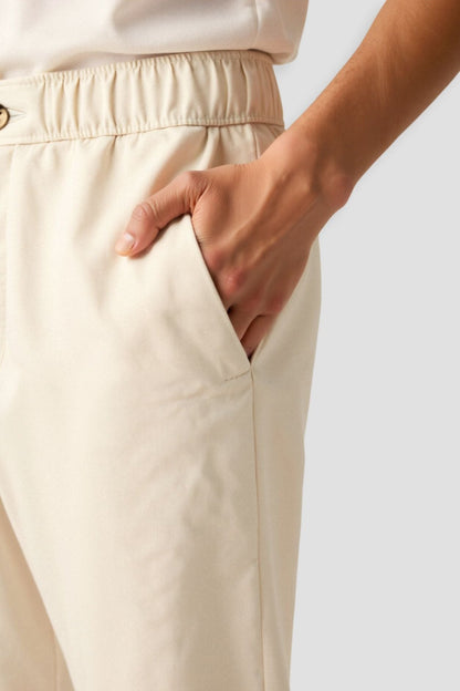 Pantalon Homme Beige Élastique avec Boutons de Ceinture