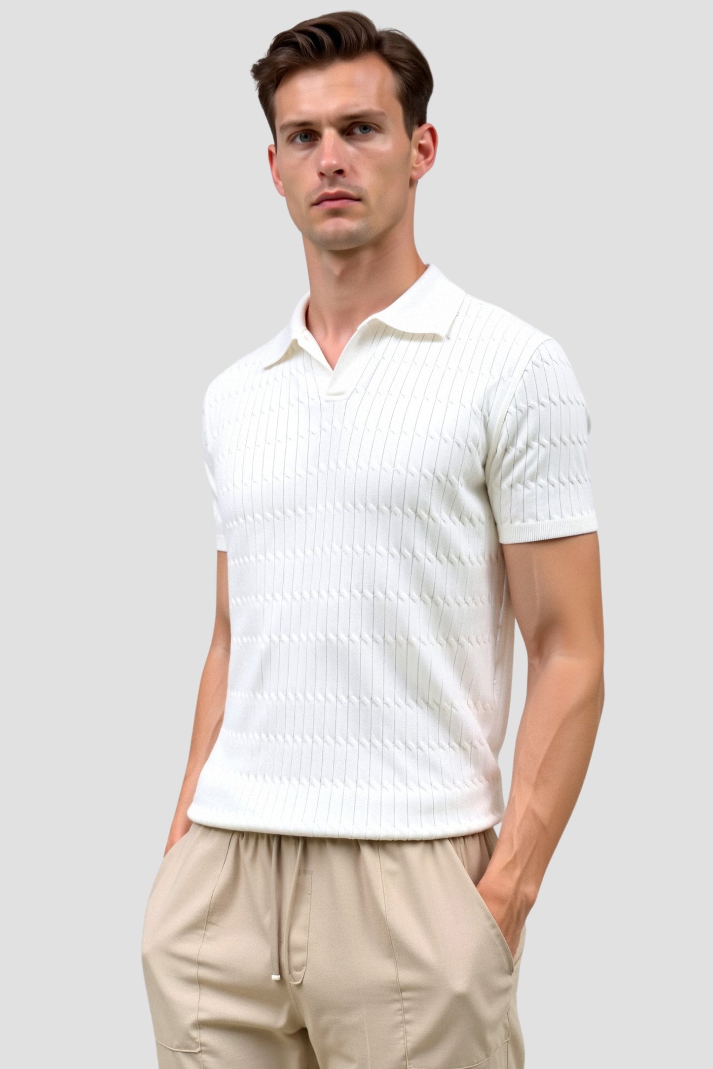 Chemise Poloshirt Blanc à Motif Texture