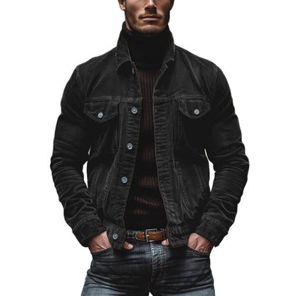 Veste Homme Velours Doux à Poches avec Col Montant