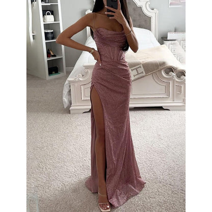 Robe de Soirée Élégante Longue avec Bretelles Délicates