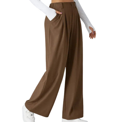 Pantalon Femme Taille Haute Élégant avec Poches Latérales