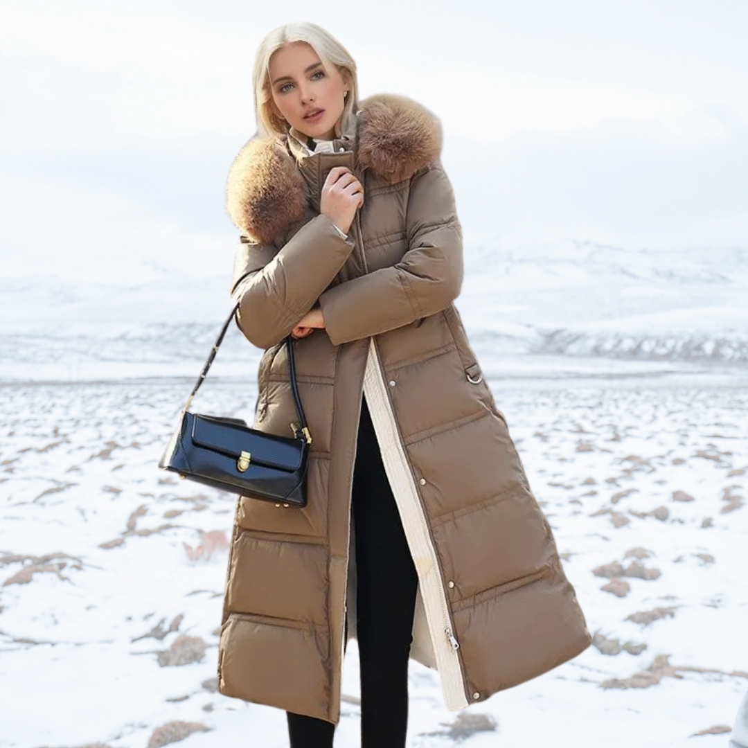 Manteau femme élégant avec ceinture et capuche