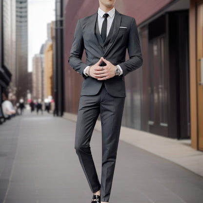 Costume Mariage Homme Classique Trois Pièces avec Boutons de Manchette