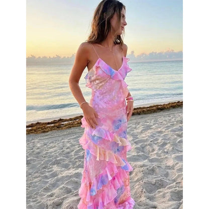 Robe Longue Élégante avec Jupe Floue et Bretelles Régulables - PanierRoyale