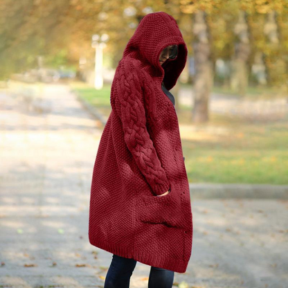 Cardigan Femme Long à Capuche Élégant