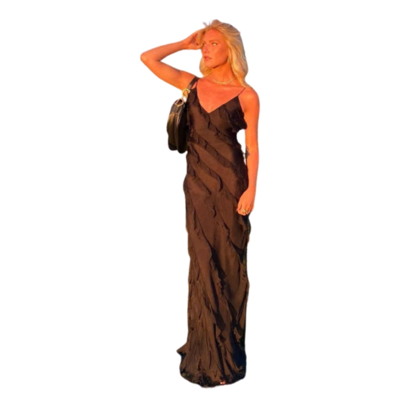 Robe Été Longue sans Manches Décolletée Féminine