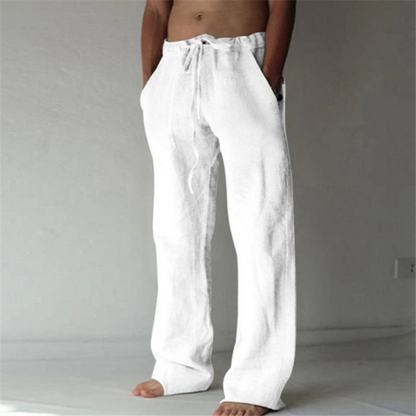Pantalon Homme Grand Taille en Lin Blanc Élégant