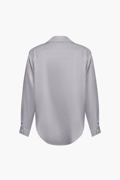 Blouse Élégante en Soie Satinée Longue Manche