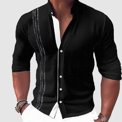 Chemise Homme Noir Classique à Manches Longues avec Broderie - PanierRoyale
