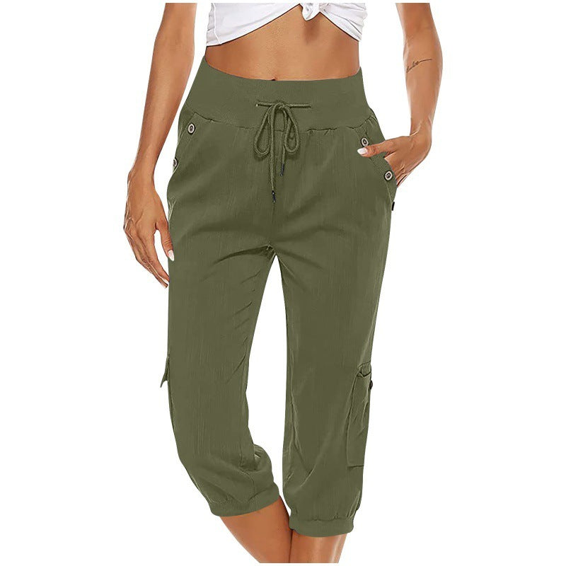Pantalon court femme décontracté avec poches élastiques