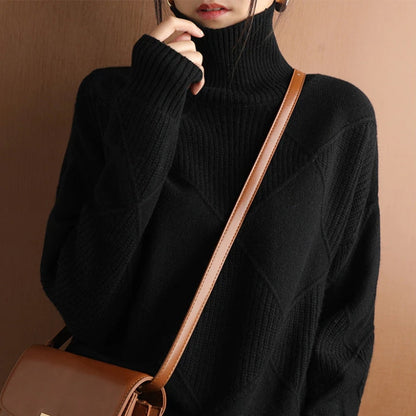 Pull en Maille Col Roulé avec Motif Tresse