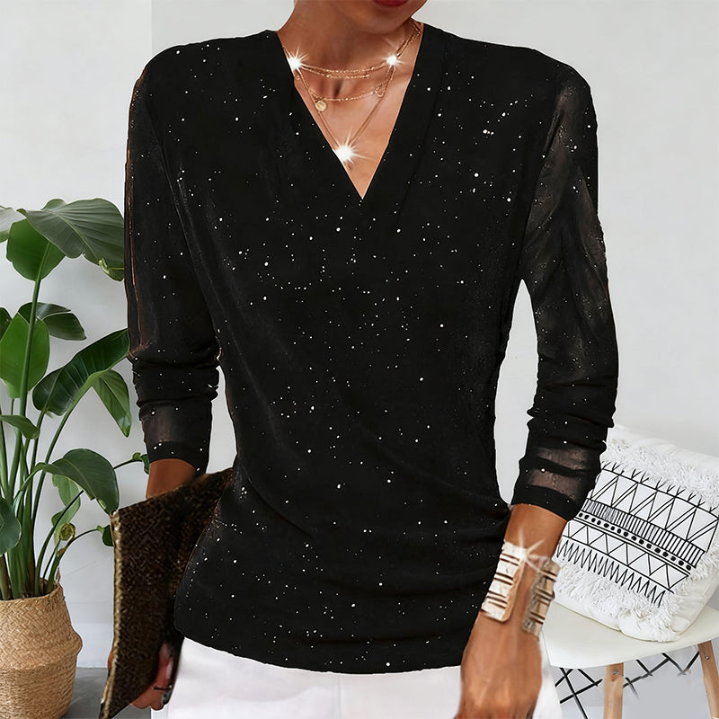 Blouse Femme Col en V Manches Longues Coupe Croisée
