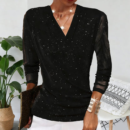 Blouse Femme Col en V Manches Longues Coupe Croisée