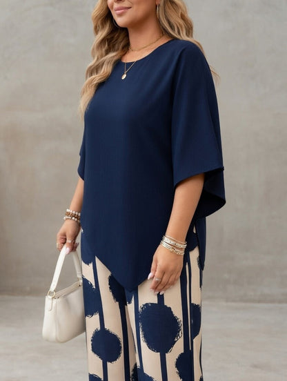 Ensemble Femme Asymétrique Fluide et Pantalon Imprimé