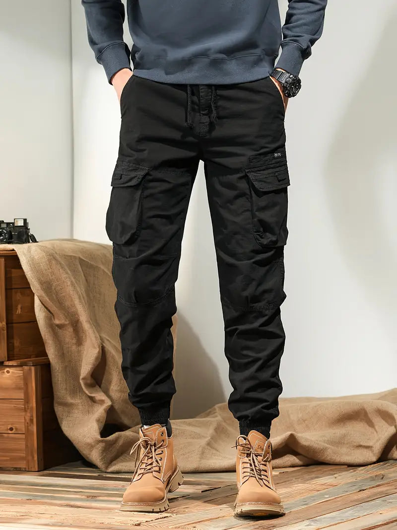 Pantalon Homme Noir Polyvalent avec Poches Multiples