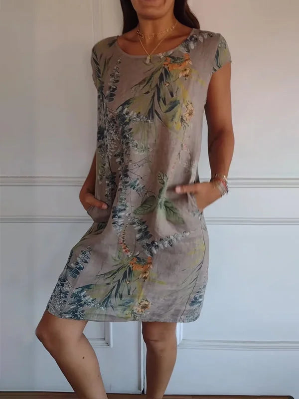 Robe Longue Femelle en Coton Lin Élégante pour Été