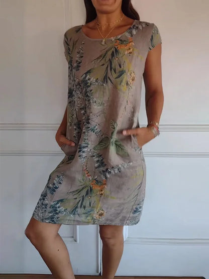Robe Longue Femelle en Coton Lin Élégante pour Été